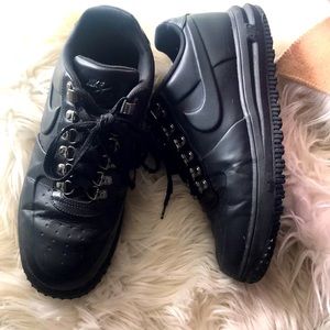 Nike Air Force Ones Leather Shoes Black Boys Size 8.5